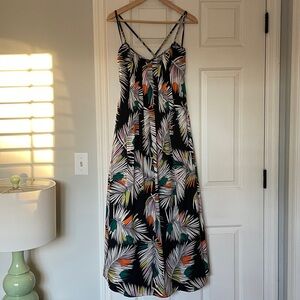 Banana Republic Navy Blue Multi-Color Leaf Maxi Dress